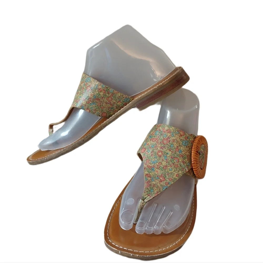 Patricia Nash Fulvia Floral Nubuck Leather Thong Sandal Size 8.5